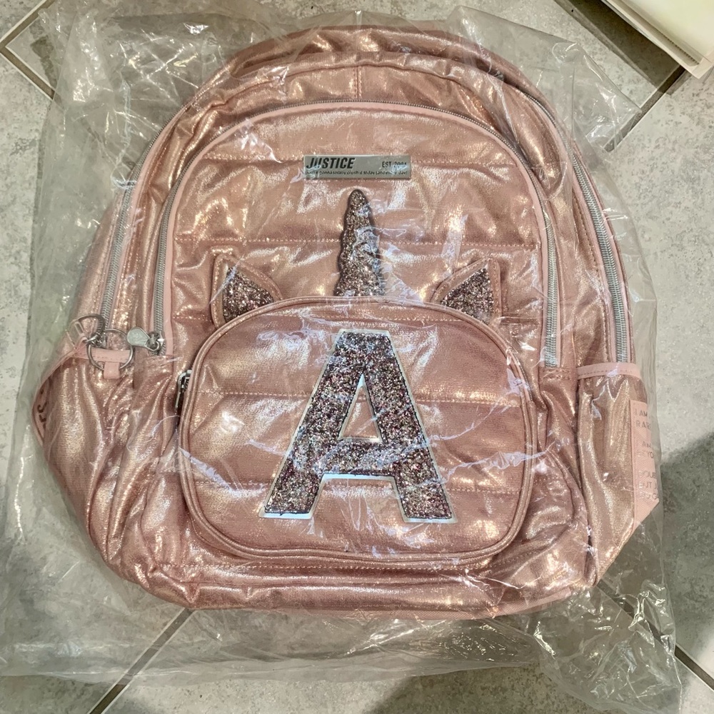 Justice backpack initial A